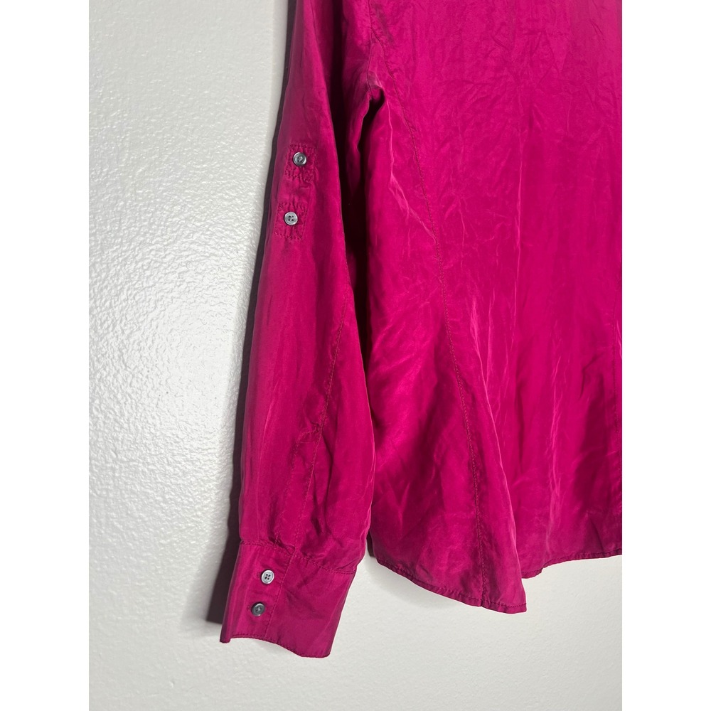 Express Vintage 100% Silk Magenta Pink Roll Tab Button Down Shirt Long Sleeve - Picture 6 of 8